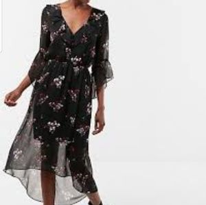 New Express Flowy Hi Low Dress Black Floral